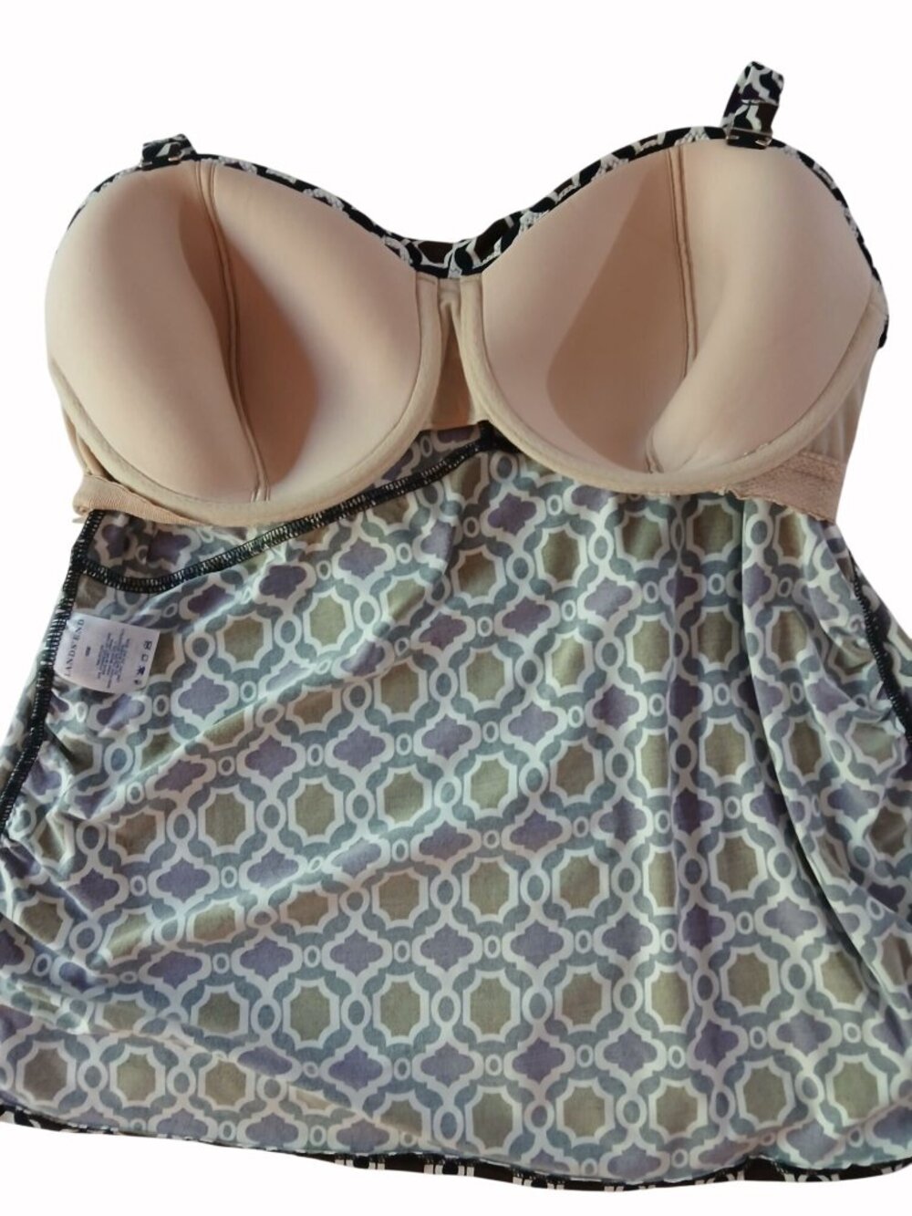 Lands End Top Tankini Swim Size 16 16W Surplice Bust Padded Shelf Bra Geometric - Picture 12 of 15